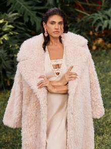 VOLUPTÉ CURVE Abito mini con scollo a V, arricciato in vita, decorato con perle finte e senza maniche, stile elegante e cittadino, in tessuto morbido e pregiato, con decorazione unica di perle a forma di conchiglia, adatto per molteplici occasioni, consigliato - Albicocca - Visualizzare 3