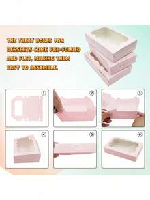 10 件装饼干盒糕点带透明窗口 7 X 4.3 x 1.5 英寸卡夫面包店优质礼品盒容器适用于甜点、婚礼、派对、圣诞节、生日 (粉色) - 粉色 - 查看 8