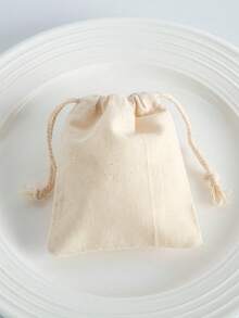 10pcs Plain Drawstring Bags, Gift Wrap Bags - Beige - View 2