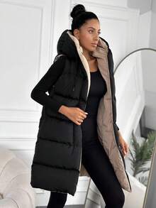 EURMUSE Women's Fashionable Versatile Sleeveless Hooded Jacket, Winter - Black - View 5