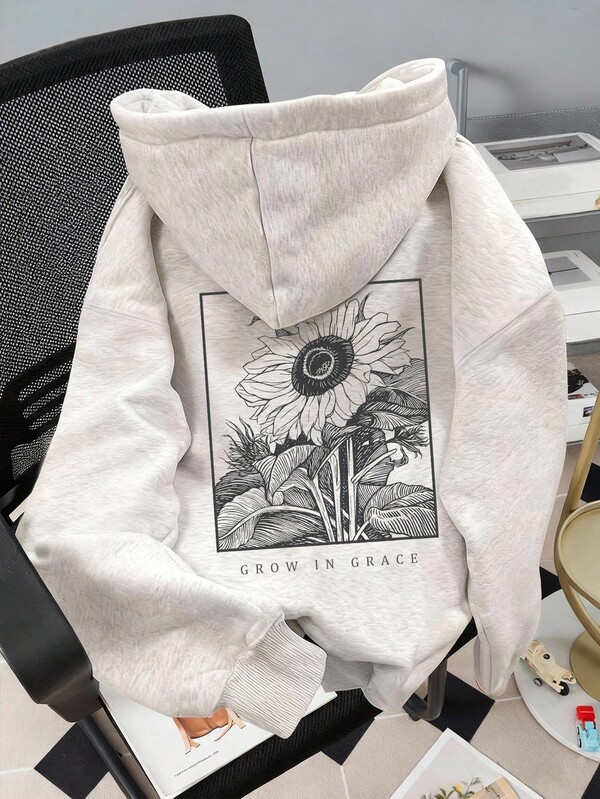 Resyla Women's Hooded Zip-Up Sweatshirt, Sunflower Floral Pattern, Casual Outerwear For Teachers, Back To School, Graduation, Daily Wear, Winter Jacket, Fashionable And Versatile