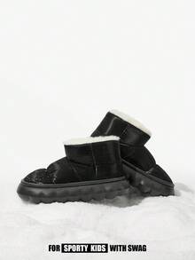SHEIN 舒适时尚休闲亮面保暖雪地靴，轻便户外儿童靴，冬季 - 黑色 - 查看 11