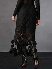 Anewsta 女款新款黑色爱心蕾丝流苏裙优雅欧美街头风适合冬季 - 黑色 - 查看 7