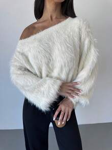 Firerie Áo len cashmere dáng rộng cổ trễ màu mơ, tay dài, mùa thu, dành cho giáo viên, sân bay, đa năng, phong cách quý tộc cổ điển dành cho phụ nữ, mùa thu dành cho phụ nữ, công sở dành cho phụ nữ, kín đáo, ấm áp mùa thu - Màu be - Xem 3