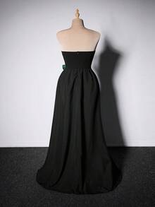 Grovea Plus Size Women's Elegant Floral Jacquard Strapless A-Line Maxi Dress For Party, Banquet, Gathering