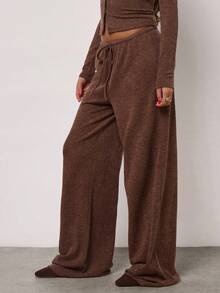 SHEIN BAE Pantalones casuales anchos de cintura con cordón de unicolor para mujer