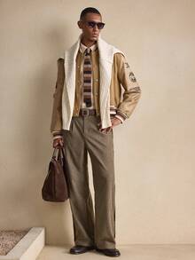 AKNOTIC 男士褶皱口袋宽松休闲阔腿裤，秋季 - 卡其色 - 查看 2