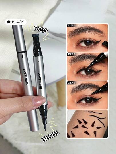 SHEGLAM كحل سائل مقاوم للماء 2 في 1 من Wing It-قلم كحل سائل مقاوم للماء من Wing Stamp مقاوم للتلطخ يدوم طويلاً وكحل مجنح فائق الدقة مناسب لحفلات عيد الميلاد و محدد,كحل علامة تجارية جمال مكياج ميكب مستحضرات تجميل للنساء الفتيات مثالي لفصل الشتاء مثالي ل- Y2K أزياء أنيقة هدية حفلة جاهز أفضل لون