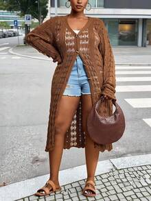 Slaydiva 2025 Nueva llegada, cárdigan de punto con mangas acampanadas, escote en V sexy y elegante, cómodo y calado para principios de otoño - Óxido marrón - Ver 4