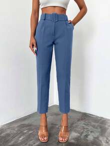 EURMUSE Women's Fashionable Versatile Solid Color Office Pants - Dusty Blue - View 1