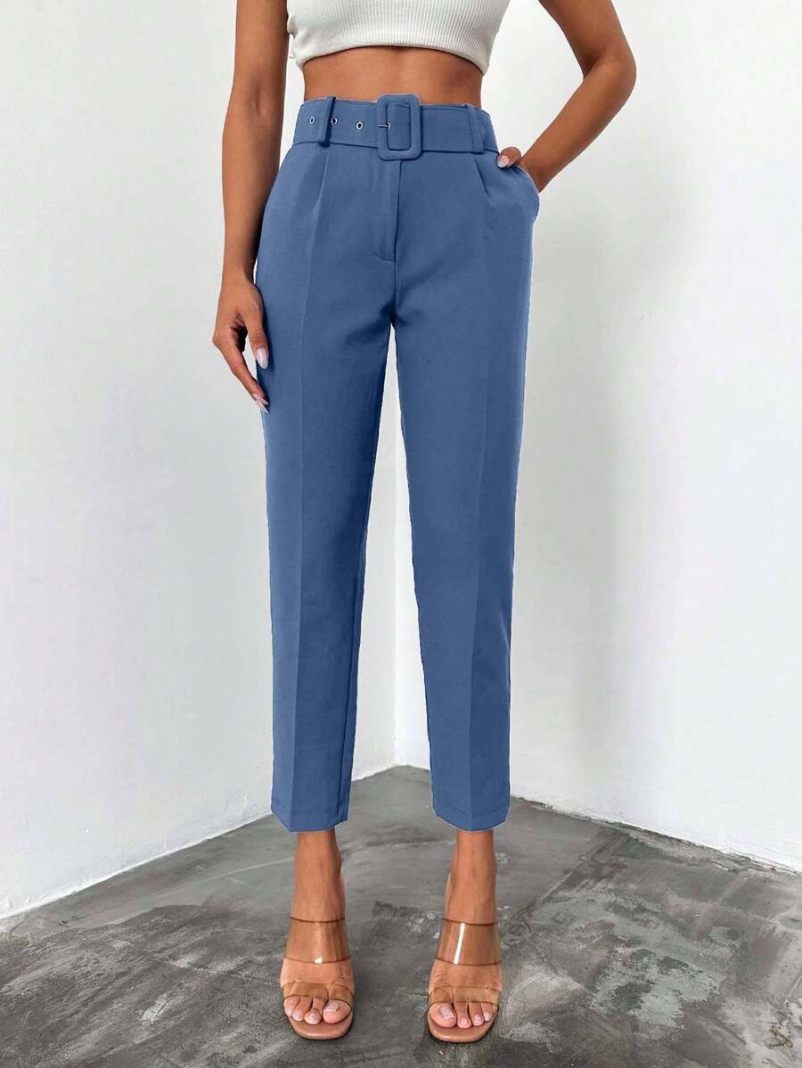 EURMUSE Women's Fashionable Versatile Solid Color Office Pants - Dusty Blue - View 1