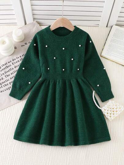 Girls' Pearl Beaded Ruffle Hem Thick Dress, Fashion Versatile Sweater Dress For Christmas, Autumn/Winter Green Dress For Kids Girls Dark Green Dress Girls Dress With Pearls Green Girl Dress Collared Autumn And Winter Young Girls Dressse Girls Spring And Autumn Dress Girls Sweater Dress Autumn And Winter Young Girls Dress Long Sleeves Kids Dress Girls Knitted Dress Autumn Winter Girls Dress Autumn And Winter Young Girls Dresses Autumn And Winter Young Girls Dressse Fall Dress For Girl Long Sleeves Kids Dress Christmas Sweater For Kids  Christmas Sweater Girls Christmas Sweater Kids Green Dress Autumn Girls Dress Autumn And Winter Girls Dress