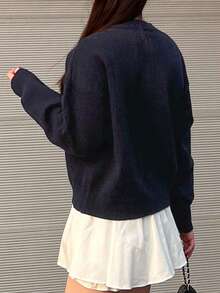 SHEIN Teen Girls' Loose Fit Bowknot Crew Neck Long Sleeve Sweater, Autumn/Winter