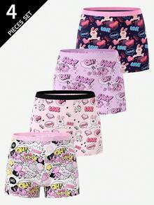 Tween Girl Lingerie Panties Cotton Cute Cool Dancing Rabbit Four Seasons Panties - Multicolor - View 3