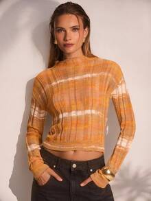 Glamine Multi-Color Ripped Floral Pattern Crew Neck Sexy Alluring Women Sweater - Multicolor - View 6