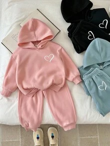 LMoss Kids Conjunto de moletom com capuz e leggings com estampa de corações, 6 peças, cor sólida, para meninas. Ideal para irmãs. Estilo confortável para outono e inverno. Roupa aconchegante para o inverno. Moletom com capuz, blusa de manga comprida, conjunto para ficar em casa. - Multicolorido - Ver 6