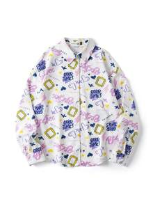 FRIENDS X SHEIN Women White Casual All-Over Print Button Front Shirt For Daily Wear, Winter Shirts Christmas Shirt 
Thanksgiving Shirt  Long Sleeve Shirt - White - View 1