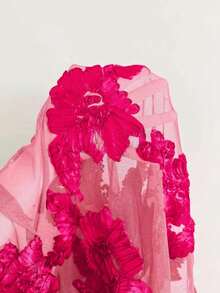 SHEIN Tall Women's V-Neck Hollow Romantic Elegant Dress - Hot Pink - View 6