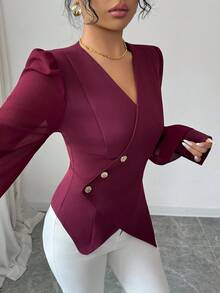 Elenzga Women's Elegant Commuter Wrap Asymmetric Hem Thin Jacket