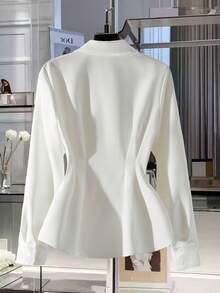 Franclia Women's Fashionable Polo Collar Zipper Design Pleated Cinched Waist Long Sleeve Jacket