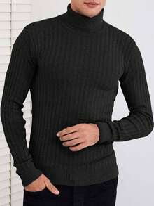 EURMUSE Herren einfarbiger Rollkragenpullover mit langen Ärmeln und Slim Fit, Herbst/Winter