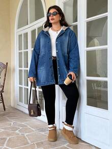 Flexra Plus Size Women Casual Long Padded Jacket, Winter Women's Winter Jacket - Medium Wash - View 4