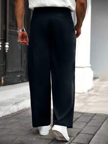 Manfinity CasualCool Plus Size Men's Solid Color Pleated Pocket Loose Casual Pants - Blue - View 2
