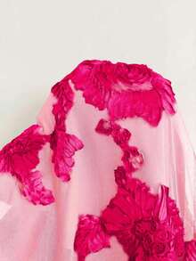 SHEIN Tall Women's V-Neck Hollow Romantic Elegant Dress - Hot Pink - View 7