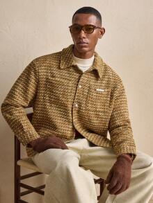 AKNOTIC Palton bărbătesc la modă, cu mânecă lungă, pentru navetiști, toamnă/iarnă, pentru Crăciun - Galben - Vizualizare 1