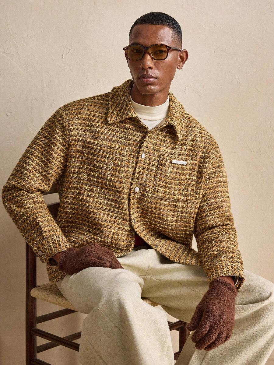 AKNOTIC Palton bărbătesc la modă, cu mânecă lungă, pentru navetiști, toamnă/iarnă, pentru Crăciun - Galben - Vizualizare 1