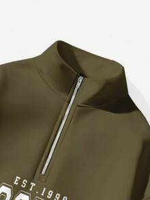 Attitoon Attitoon Retro American Campus Style Casual Oversized Unisex Women's Loose Half-Zip High Neck Fleece Hoodie, Suitable For Autumn/Winter