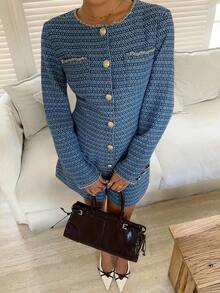 Siren Gaze Women's Blue Denim Jumpsuit, Elegant French Style Suit, Exquisite Jacquard Denim Material, Long Sleeve Sexy Jumpsuit #ChicAutumn Winter