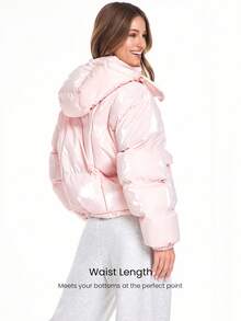 GLOWMODE Áo khoác phồng Chic In Warmth Shine Down Glossy Soft Cozy Zipper Snap Button Closure Drawning Bow Many Hood Offable Hood Jacket Autumn Winter Outdoors Daily Casual Wear - Hồng - Xem 4