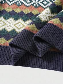 ROMWE MEN Prep 男士休闲几何提花针织毛衣，秋冬 - 彩色 - 查看 5