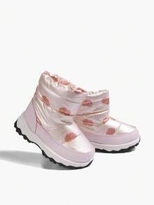 JNSQ 1 双女童时尚卡通草莓粉色可爱舒适保暖内衬冬季户外休闲雪地靴 - 粉色 - 查看 10