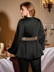 Auralis Plus Size Fashion Party Cinched Waist Lantern Sleeve Mini Dress Plus Size Christmas