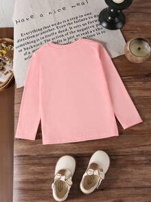 Sparklyn Young Girls Casual Fashionable Cute Ballerina & Coffee Cup Cartoon Print Long Sleeve T-Shirt, Comfortable Children Clothing, Round Neck Long Sleeve Ballerina Cappuccina Pink Long Sleeve T-Shirt, Tops, Fall Clothing - Pink - View 2