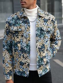 Manfinity CasualCool Herren Langarm Lässig Blumen Jacquard Jacke, Herbst/Winter - Verschiedenfarbig - Übersicht 3