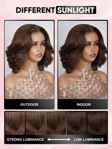 ALL READY WIG Layered Cut Melting Lace 4x4 Glueless Lace Closure Wig 100% Human Hair Chocolate Brown 4# Bouncy Wave 180% Density Wig Vacation Outfits Travel Festival Prom Outdoor Cosplay Campus School Beach Wedding Camping Holiday Outfits Summer Outfits Vacay Vibes Charm Elegant Casual Y2k Fashion Styles Ss25 Keywords - S4 - View 4