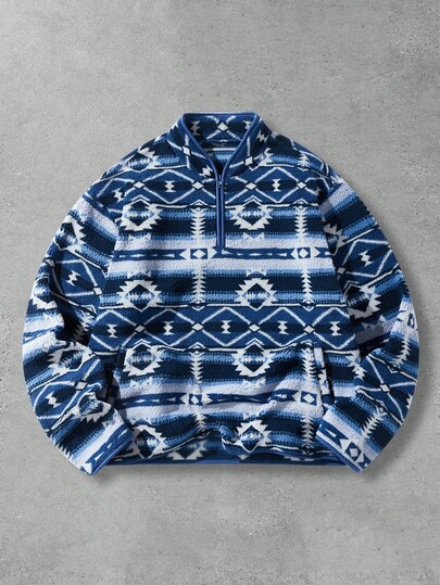 Friday the 13th X ROMWE Street Life Men's Allover Print Fleece Pullover Sweatshirt, Fall/Winter