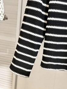 Tween Girl Striped Long Sleeve T-Shirt And Wide Leg Pants Casual Outfit, Autumn - Black - View 5