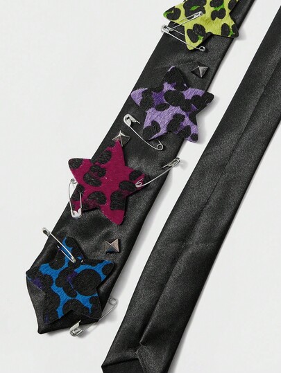 Grunge Punk Punk Y2K Style Vintage Leopard Print & Star Brooch Pins, Unique Design Accessory Suitable For Music Festivals