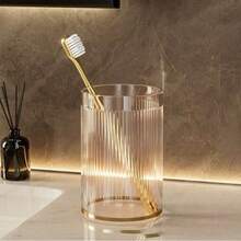 1pc Thick Transparent Plastic Toothbrush Holder Cup - Modern Ribbed Design Bathroom Mug, Suitable For Toothbrush And Accessories, Durable And Stylish, Bathroom Organization | Fashionable Toothbrush Holder | Transparent Plastic Structure - Multicolor - View 1