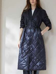 Aveloria Modichic Cinched Waist Mid-Length Solid Color Jacket, Versatile For Autumn/Winter - Black - View 2