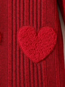 SHEIN Elladie kids 女孩新款毛绒心形修身长袖运动衫 - 酒紅色 - 查看 7