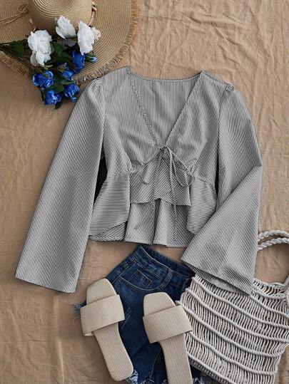 Soleia 女士休闲度假系带长袖衬衫，适合夏季