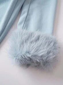 Firerie Áo khoác len pha trộn thanh lịch, tinh tế, lãng mạn, thời trang hàng ngày dành cho nữ, cổ lông và cổ tay áo tương phản, màu xanh nhạt, dài vừa phải, mặc vào mùa thu/đông - Màu xanh nhạt - Xem 11