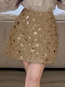 DAZY 女士优雅亮片装饰紧身迷你裙，秋冬季女士嘉年华裙装 - 金色 - 查看 5