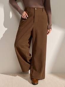 Momelise 大码女式宽松直筒复古灯芯绒裤，休闲百搭 - 咖啡棕 - 查看 4