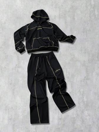 Street Life 2pcs Men's Hooded Sweatshirt Set With Sweatpants, Suitable For Casual Wear In Autumn/Winter